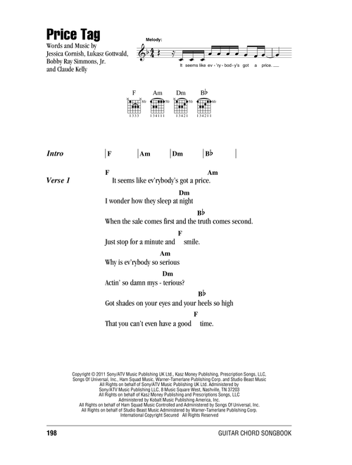 Price Tag - Jessie J, BoB (Guitar Chords-Lyrics)