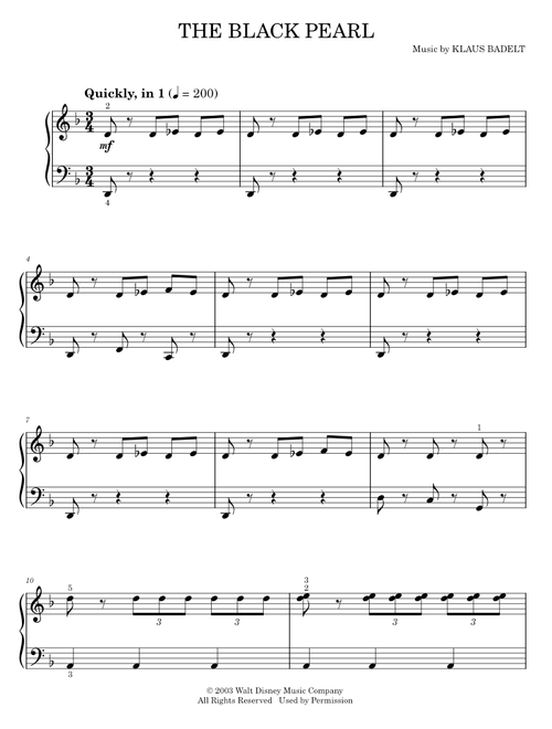 The Black Pearl - Klaus Badelt, Pirates Of The Caribbean: The Curse Of The Black Pearl Movie (Easy Piano)