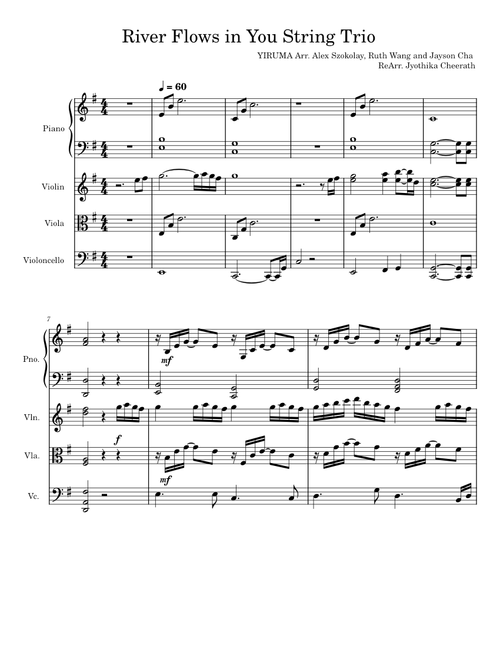 River Flows in You – Yiruma For String Trio and Piano Accompaniment