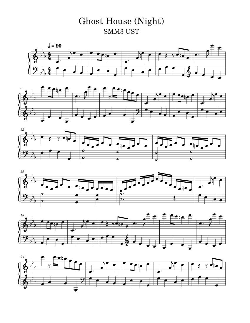 Ghost House (Night) (SMM3 UST) Sheet Music for Celesta (Piano Duo) | MuseScore.com