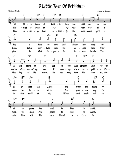 O Little Town Of Bethlehem (Lead sheet with lyrics )