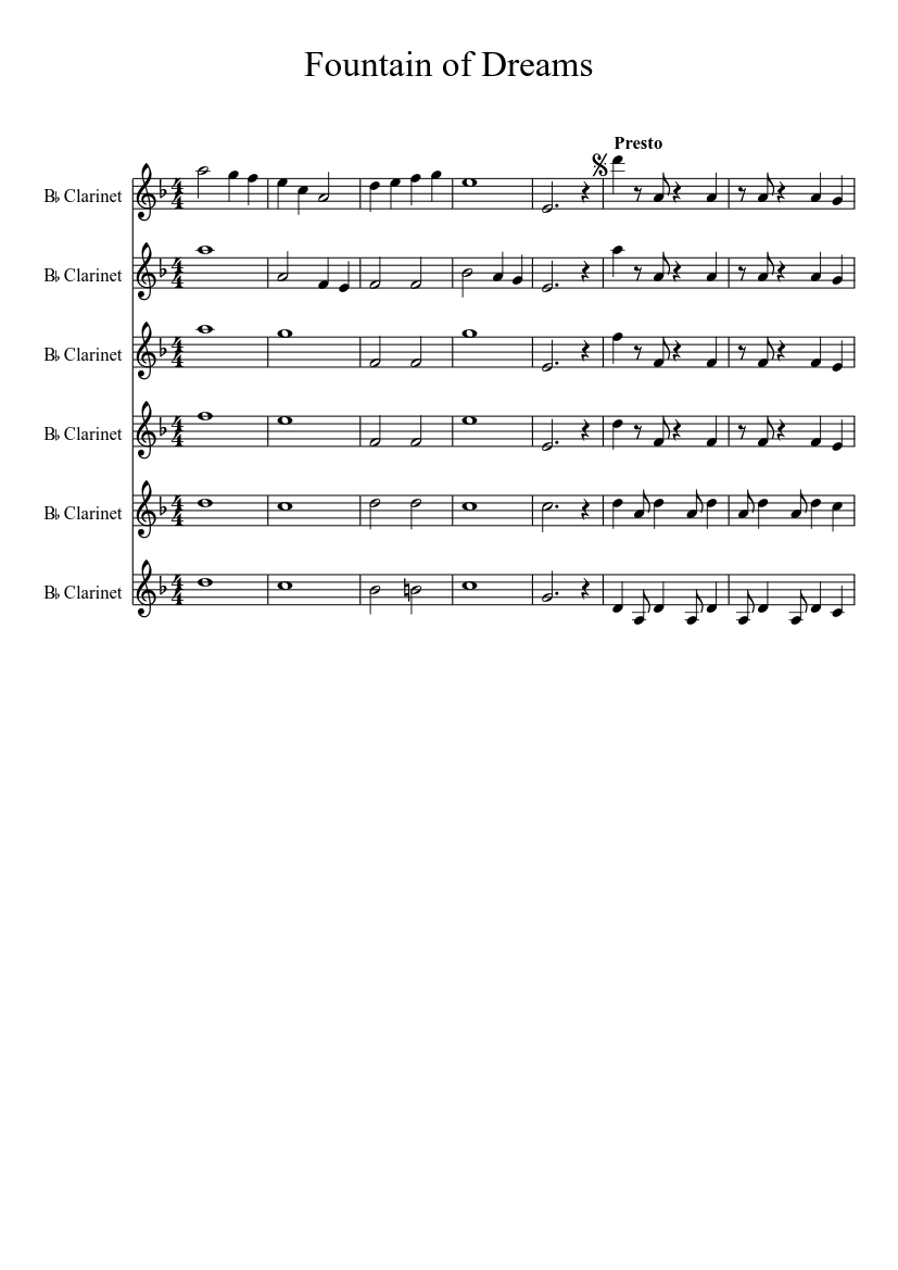 Kirby: Nightmare in Dream Land OST: Fountain Of Dreams(SSBM Version) Sheet  music for Clarinet other (Woodwind Ensemble) 