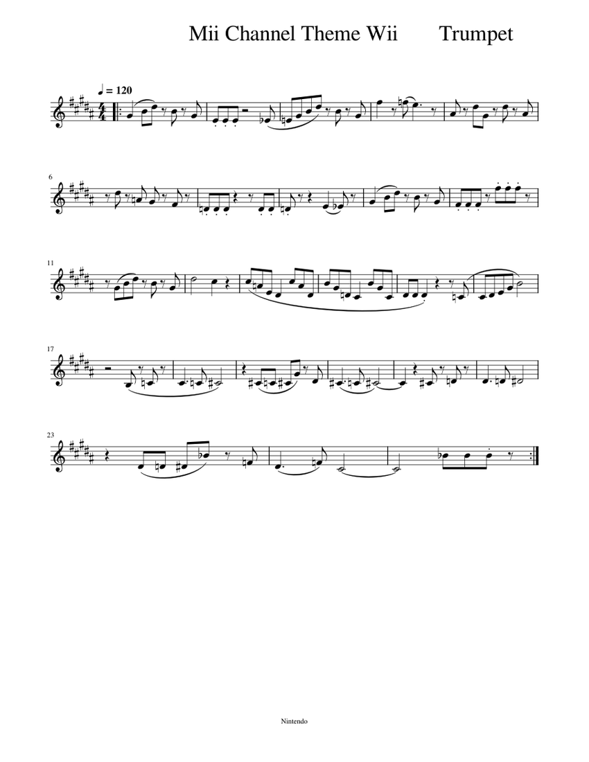 ozon Incubus meest Mii Channel Theme Wii Sheet music for Trumpet in b-flat (Solo) |  Musescore.com