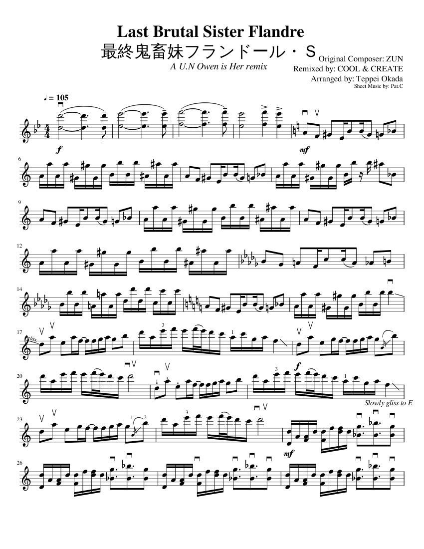Last Brutal Sister Flandre-最終鬼畜妹フランドール・Ｓ Sheet music for Violin (Solo) |  Musescore.com