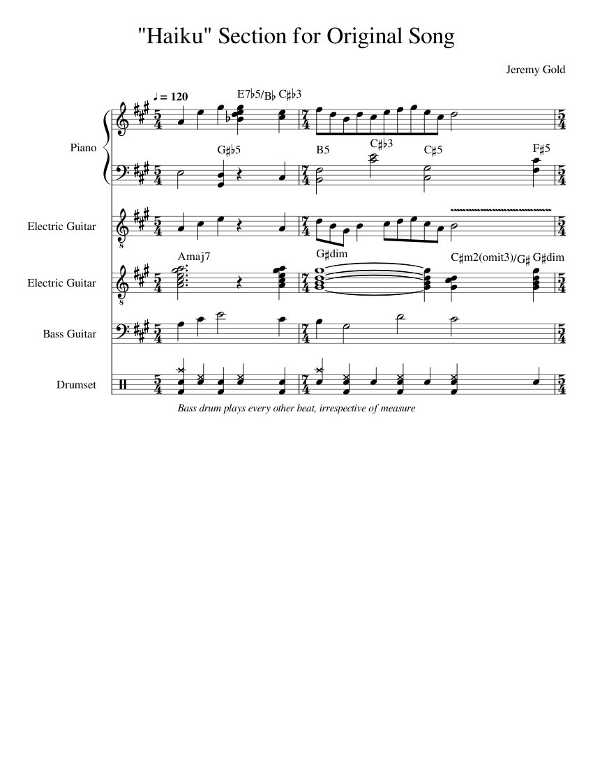 Haiku Sheet music for Piano, Guitar, Bass guitar, Drum group (Mixed ...