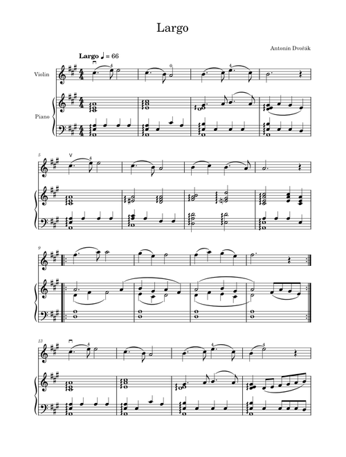 Largo from The New World Symphony for Easy Violin – Antonín Dvořák