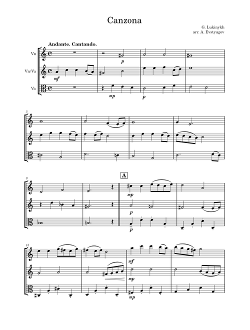 Canzona — G. Lukinykh — easy trio for violin and viola