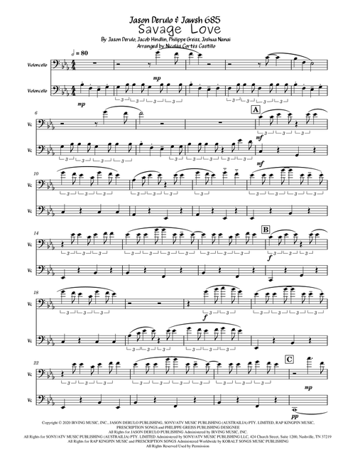 Savage Love (Arr. Nicolás Cortés Castillo) - Jason Derulo & Jawsh 685 (Cello Solo)