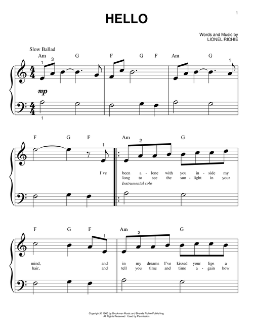Hello - Lionel Richie, Glee (TV Series) (Big Note Piano)