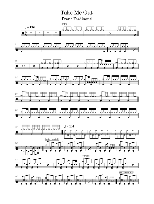 Take Me Out - Franz Ferdinand - Drum Sheet