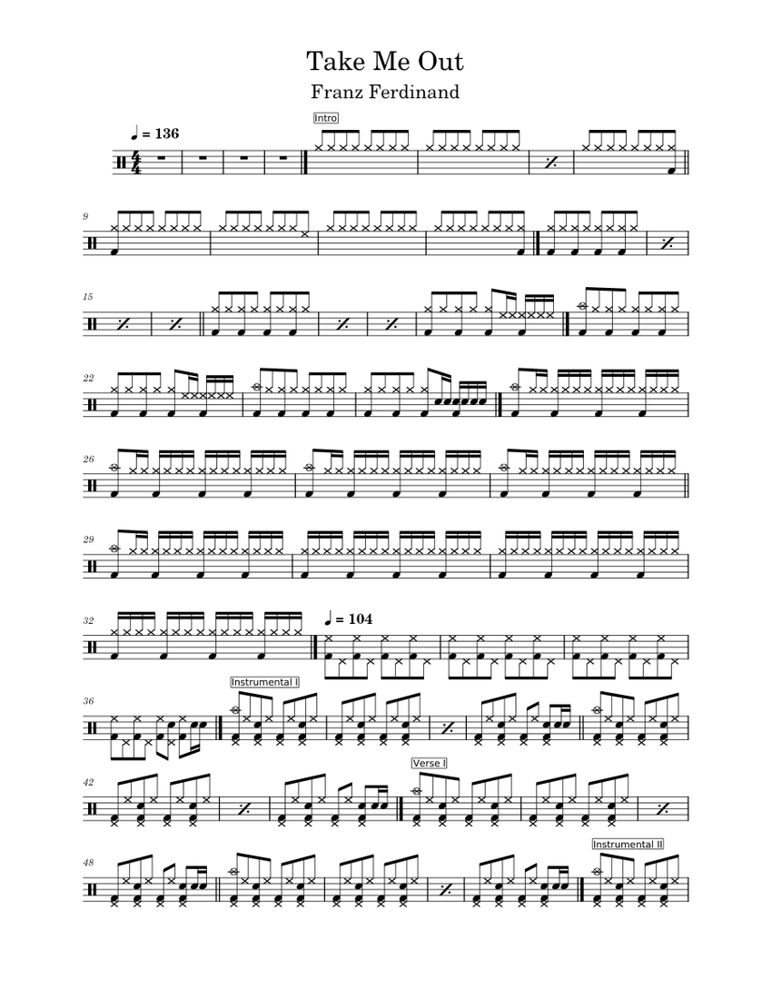 Take Me Out Franz Ferdinand Drum Sheet Sheet music for Drum group