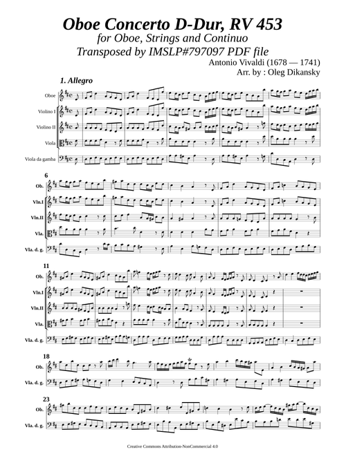 Vivaldi, A. _ Oboe Concerto D-Dur, RV 453 [Ob, Strings, Continuo]