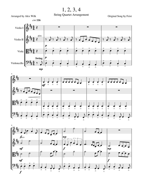 1, 2, 3, 4 - Feist ; String Quartet