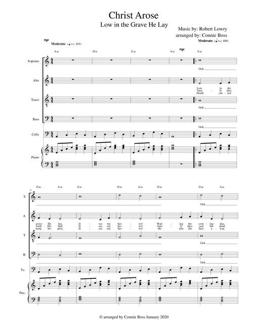Christ Arose - Low in the Grave He Lay - SATB with cello and piano (Arr. Connie Boss) - Robert Lowry (Piano-Vocal-Guitar (Piano Accompaniment))