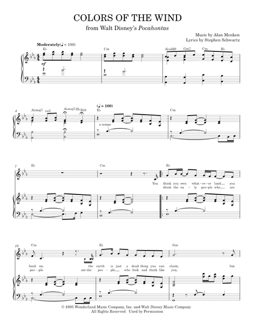 Colors Of The Wind - Vanessa Williams (Piano Vocal)