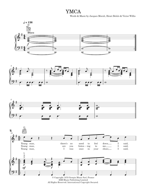 Y.M.C.A. - Village People (Piano-Vocal-Guitar (Piano Accompaniment))