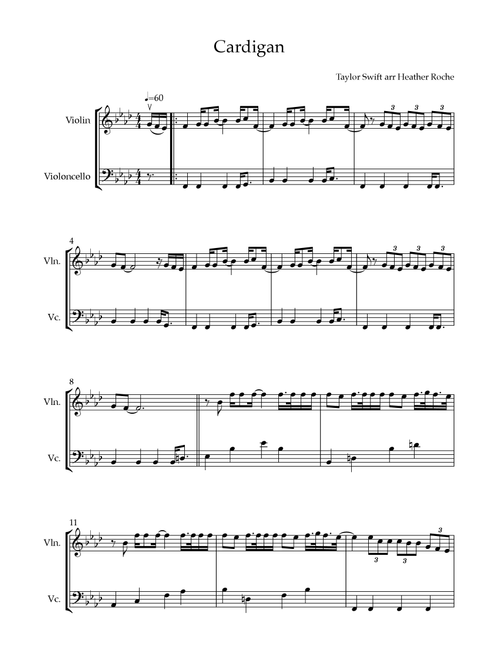 Cardigan (Arr. Heather Roche) - Taylor Swift (Instrumental Duet)