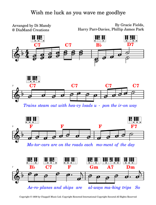 Wish Me Luck As You Wave Me Goodbye (Arr. Dianne Mandy) - Phillip James Park, Harry Parr-Davies (Lead Sheet - Fake Book)