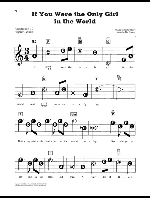 If You Were The Only Girl In The World - Clifford Grey (E-Z Play Today)