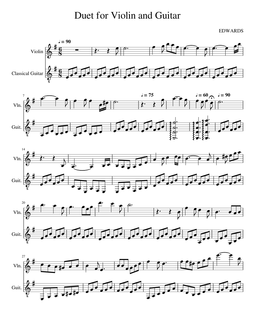 Duet for Violin and Guitar Sheet Music for Violin, Guitar (String Duet ...