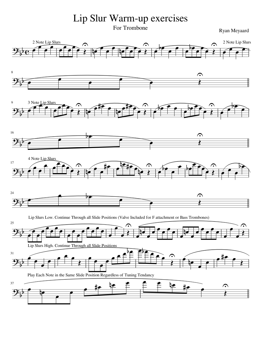 My Lip Slur Warm up exercises Sheet Music for Trombone (Solo ...