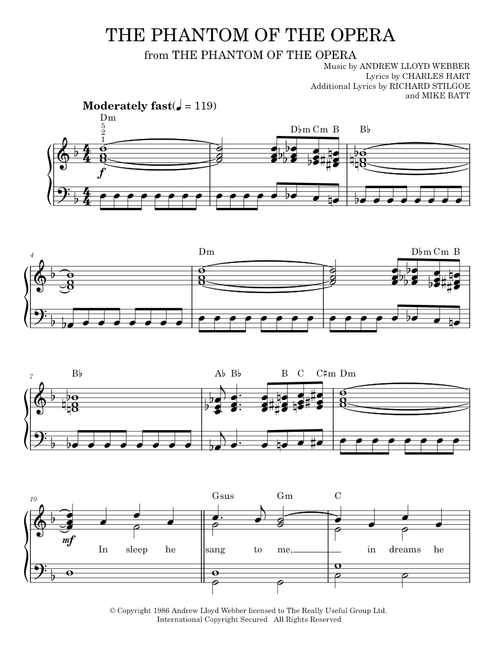The Phantom Of The Opera - Andrew Lloyd Webber (Easy Piano)