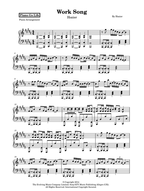 Work Song (Arr. Piano Go Life) - Hozier (Piano Solo)