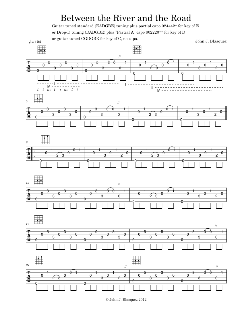 Between the River and the Road (Let Ring version) Sheet music for