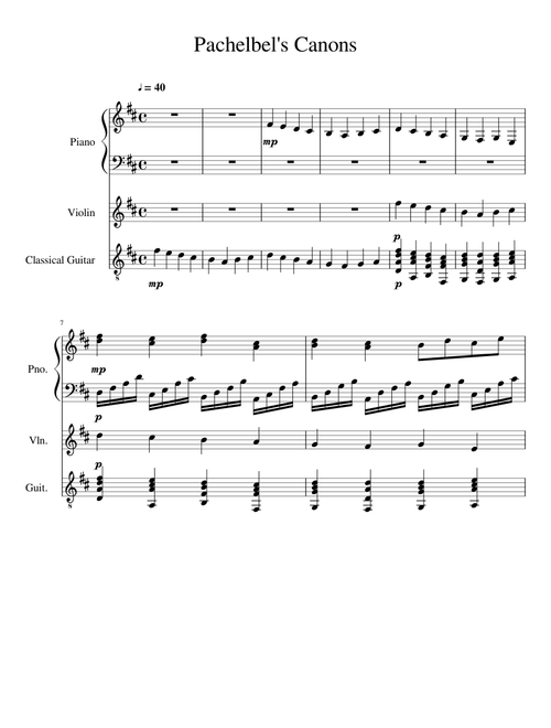 Pachelbel's Canon for Guitar, Piano, and Violin