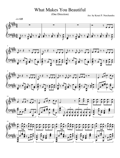 What Makes You Beautiful One Direction for solo piano