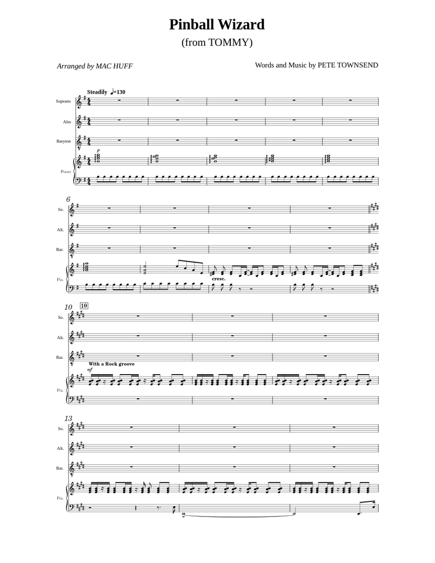 Pinball wizard The Who Sheet music for Piano, Soprano, Alto, Baritone