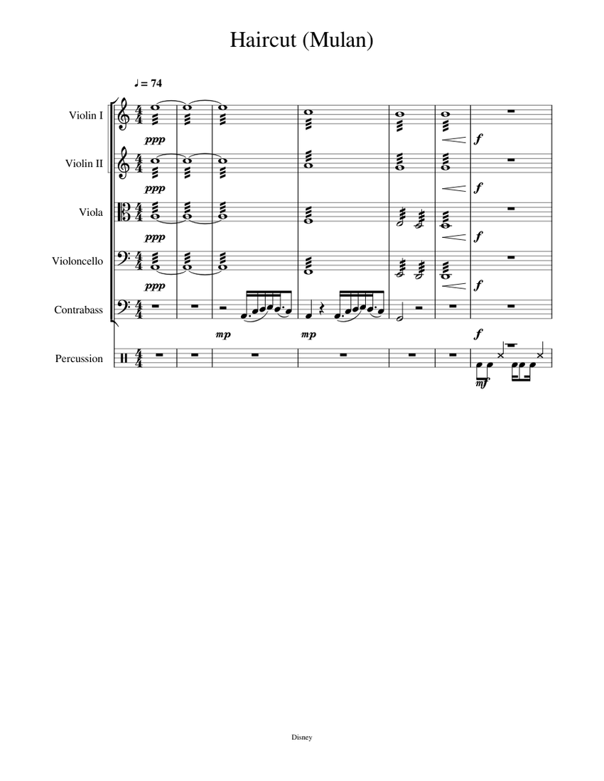 Haircut (Mulan String Orchestra) Sheet Music for Contrabass, Violin ...