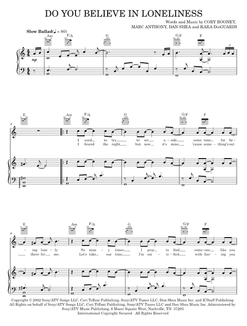 Do You Believe In Loneliness - Kara DioGuardi, Marc Anthony (Piano-Vocal-Guitar)