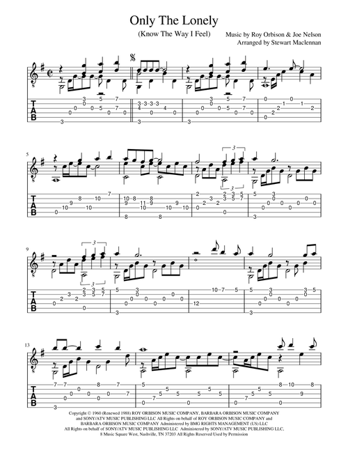 Only The Lonely (know The Way I Feel) (Arr. Stewart Maclennan) - Roy Orbison (Solo Guitar)