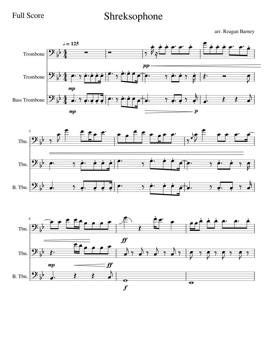 Shreksophone (trombone trio) Sheet Music for Trombone, Trombone bass ...