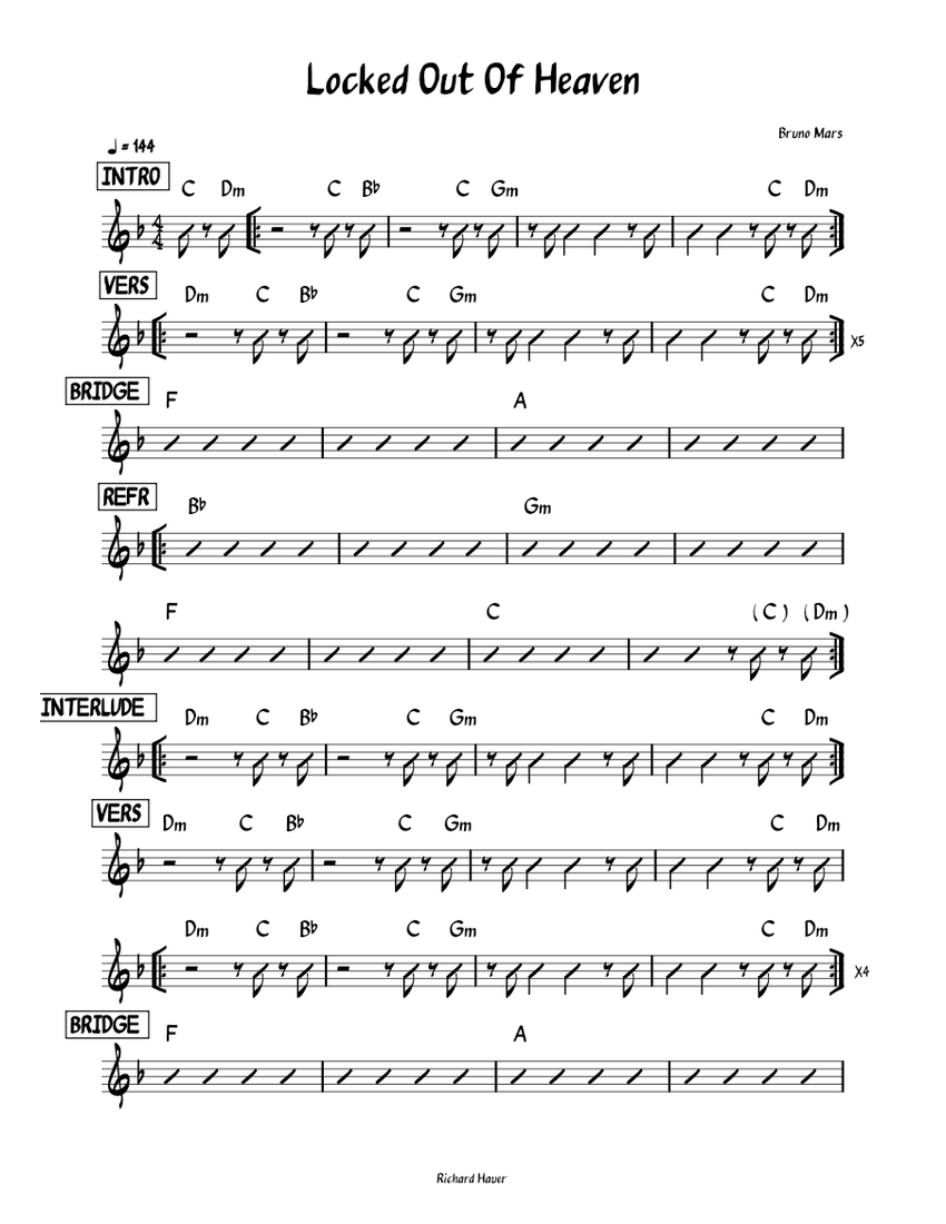 Locked out of heaven bruno mars sheet music for piano jazz band