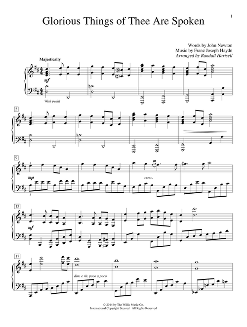 Glorious Things Of Thee Are Spoken (Arr. Randall Hartsell) - John Newton, Franz Joseph Haydn (Educational Piano)