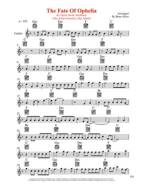 The Fate Of Ophelia (Arr. Rene Alves) - Taylor Swift (Guitar and Piano)