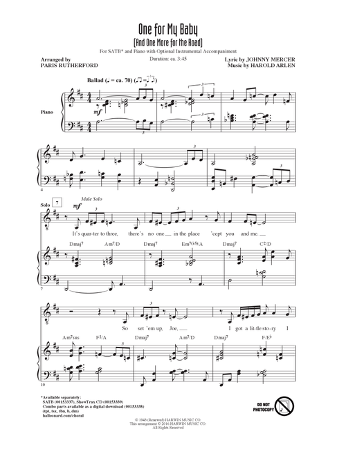 One For My Baby (And One More For The Road) (Arr. Paris Rutherford) - Frank Sinatra (Choral, SATB)