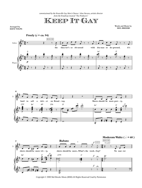 Keep It Gay (Arr. Dave Volpe) - Mel Brooks (Choral, TTBB)