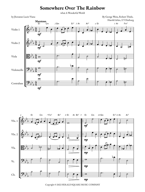 Somewhere Over The Rainbow/what A Wonderful World (Arr. Jhonatan Lucio Viana) - E Y Harburg, George Weiss, Harold Arlen (String Ensemble)