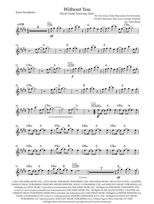 Without You (Arr. Fabio Britto) - David Guetta Featuring Usher (Tenor Sax Solo)