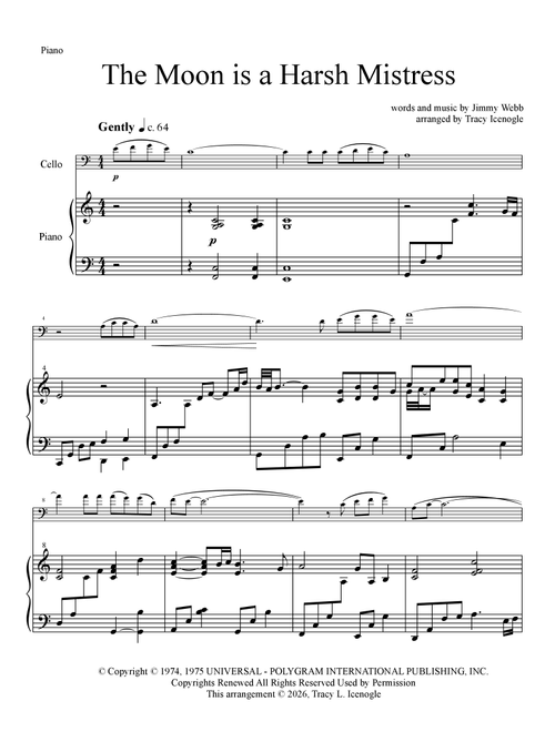 The Moon Is A Harsh Mistress (Arr. Tracy L Icenogle) - Jimmy Webb (Cello and Piano)