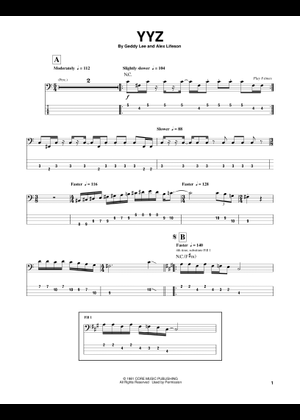 YYZ Sheet Music for Guitar, Bass guitar, Drum group, Synthesizer