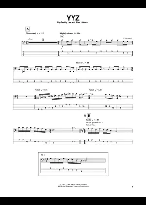YYZ Sheet Music for Guitar, Bass guitar, Drum group, Synthesizer YYZ Sheet Music for Guitar, Bass guitar, Drum group, Synthesizer