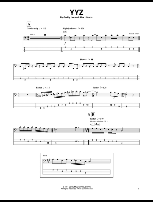 YYZ - Rush, Primus (Bass Tab)