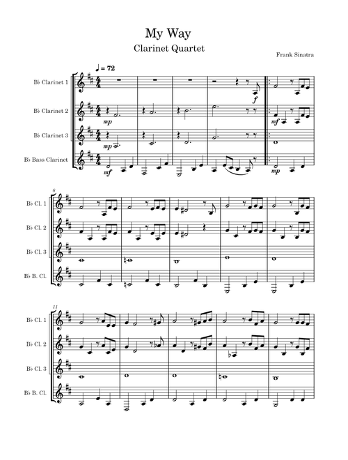 My way – Frank Sinatra for Clarinet Quartet