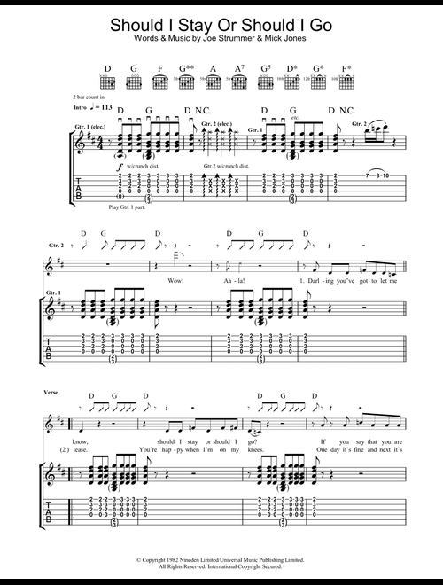 Should I Stay Or Should I Go - The Clash (Guitar Tab)
