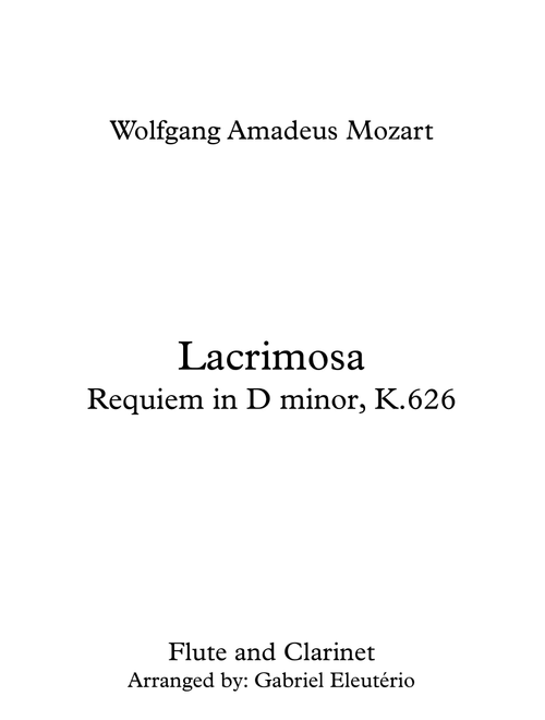 Lacrimosa Requiem in D minor, K.626 (Arr. Gabriel Eleutério) - Wolfgang Amadeus Mozart (Instrumental Duet)
