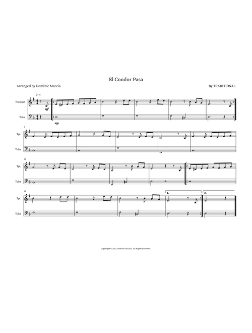 El Condor Pasa (Arr. Dominic Meccia) - Traditional (Instrumental Duet)
